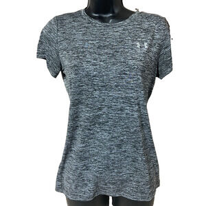 Under Armour Womens Shirt Size Small Gray Stripe Heat Gear Short Sleeve Athletic